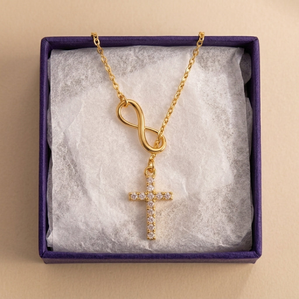 18k Infinity Cross Thread Necklace
