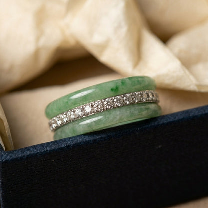 Elegant CZ Center Jade Ring Stack