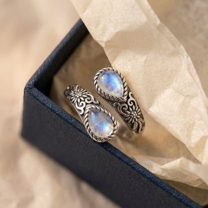 Adjustable Floral Accent Moonstone Ring