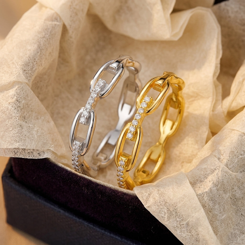 14k Diamond Accented Chain Ring