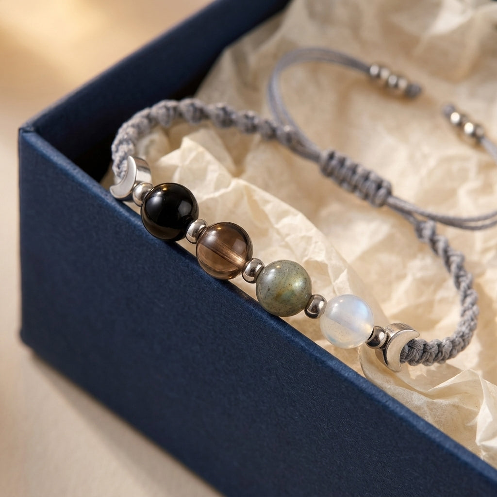 Adjustable Crystal Crescent Moon Protection Bracelet