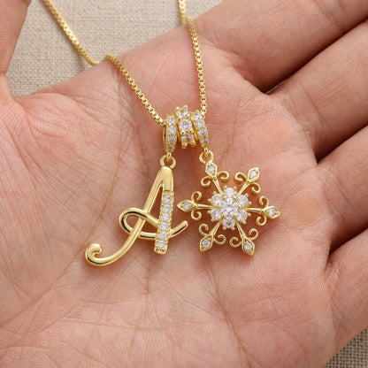 14k Elegant Initial & Snowflake Necklace