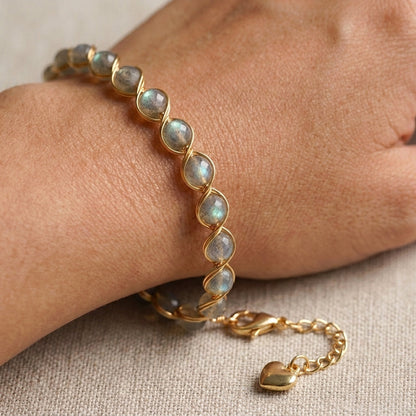 14k Beaded Moonstone Gold Accent Bracelet