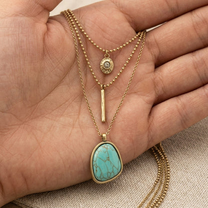 3pc Boho Turquoise Stone Center Piece Necklace Stack