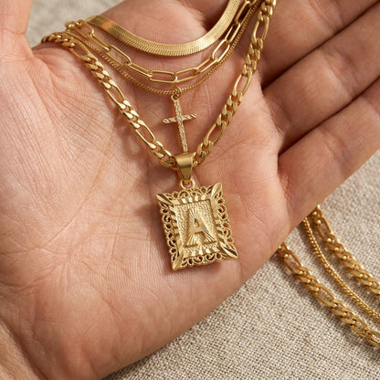 4pc 14k Initial & Cross Necklace Set