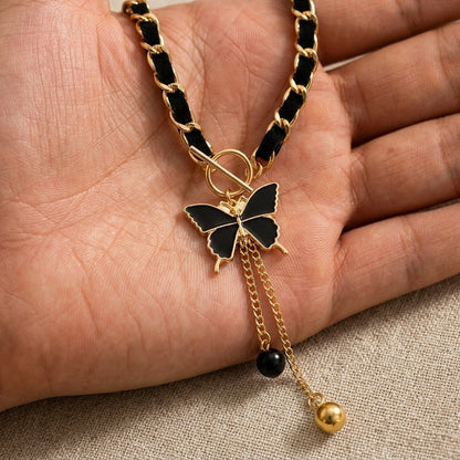 Black & Gold Butterfly Dangle Toggle Clasp Necklace