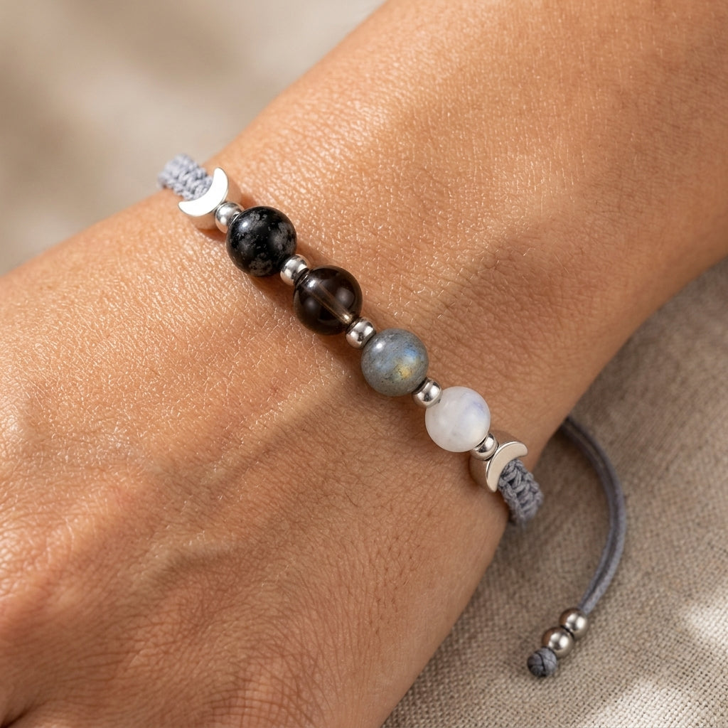 Adjustable Crystal Crescent Moon Protection Bracelet