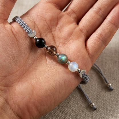 Adjustable Crystal Crescent Moon Protection Bracelet