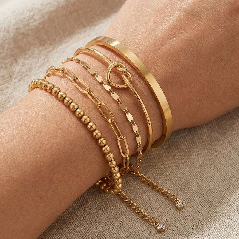 14k 5pc Beaded Knot Bracelet Stack