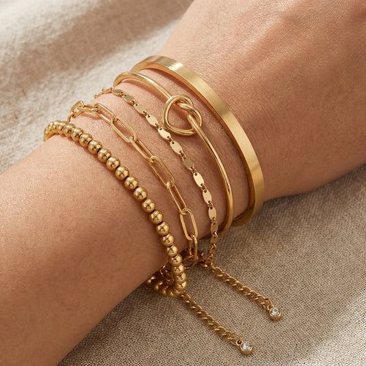 14k 5pc Beaded Knot Bracelet Stack