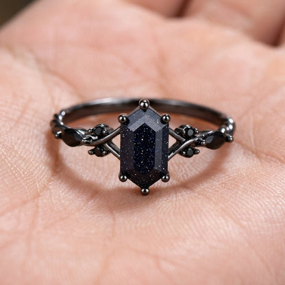 Elegant Hexagonal Cut Black Ring
