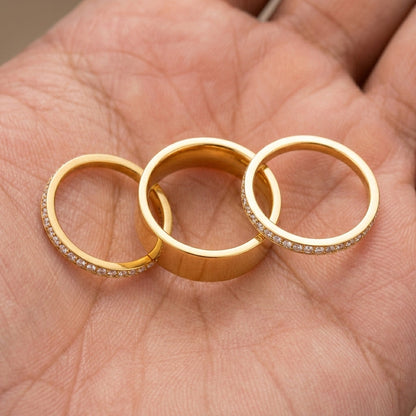 3pc CZ Accented Thin & Thick Ring Stack
