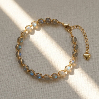 14k Beaded Moonstone Gold Accent Bracelet
