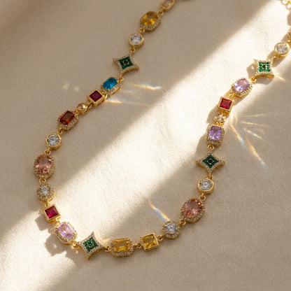 Colorful Geometric Gem Set Necklace