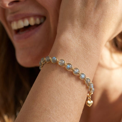14k Beaded Moonstone Gold Accent Bracelet