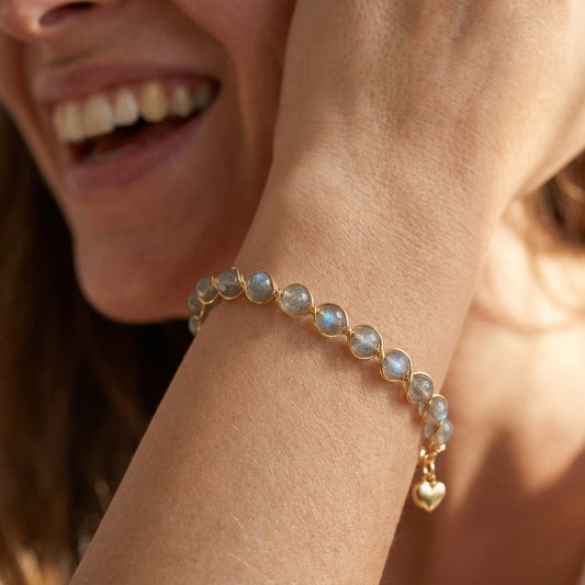14k Beaded Moonstone Gold Accent Bracelet