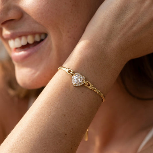 14k Elegant CZ Heart Snake Chain Bracelet