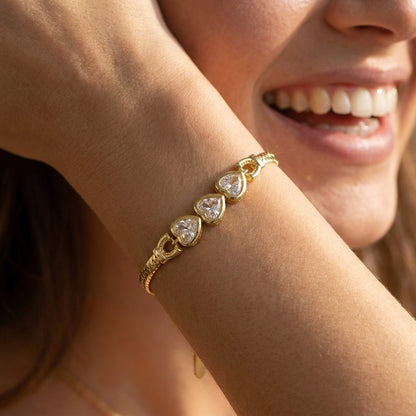 14k Elegant CZ Heart Snake Chain Bracelet