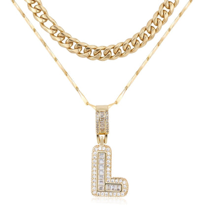 2pc 14k Layered Cuban & Initial Necklaces