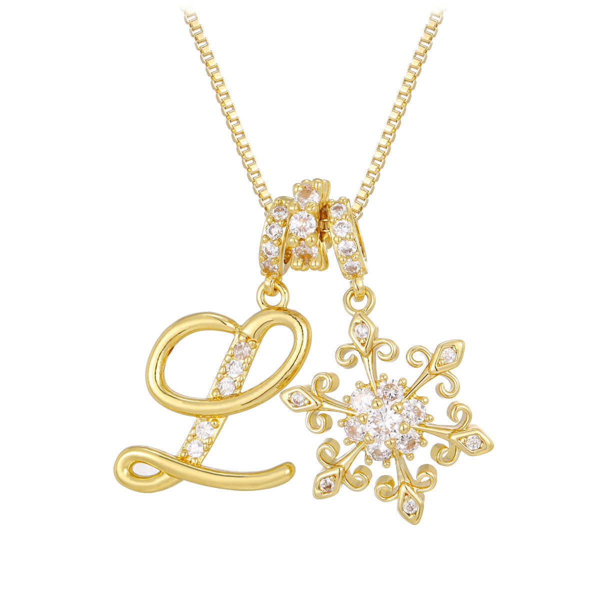 14k Elegant Initial & Snowflake Necklace