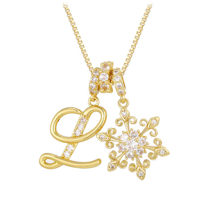 14k Elegant Initial & Snowflake Necklace