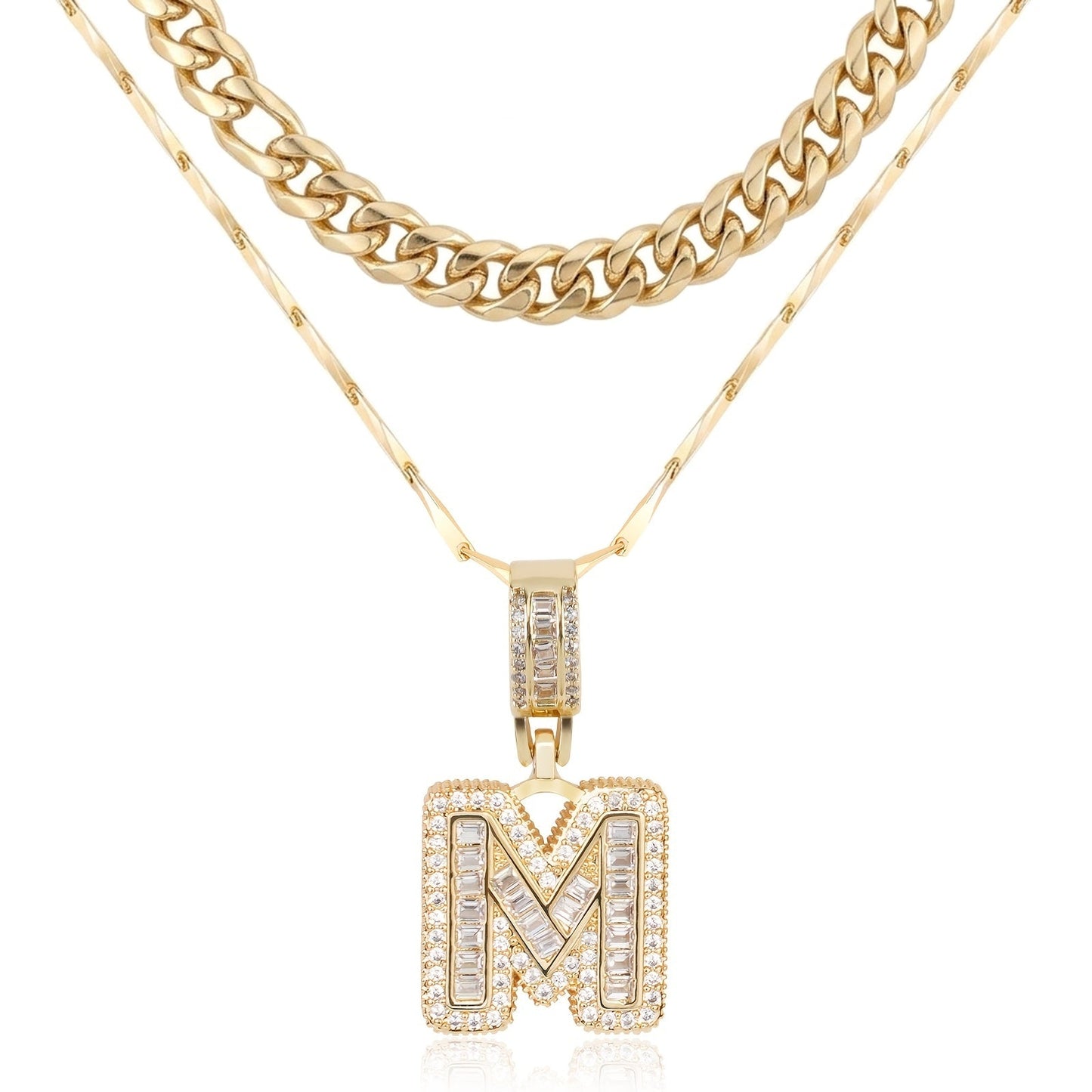 2pc 14k Layered Cuban & Initial Necklaces