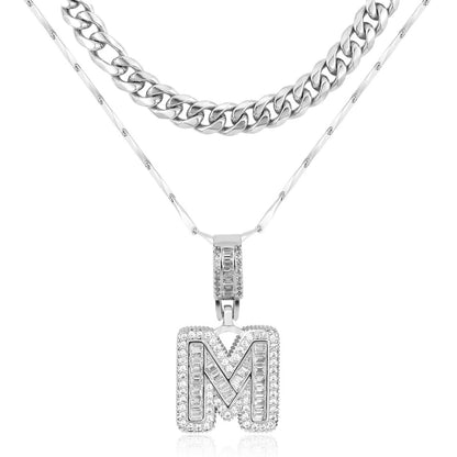 2pc 14k Layered Cuban & Initial Necklaces