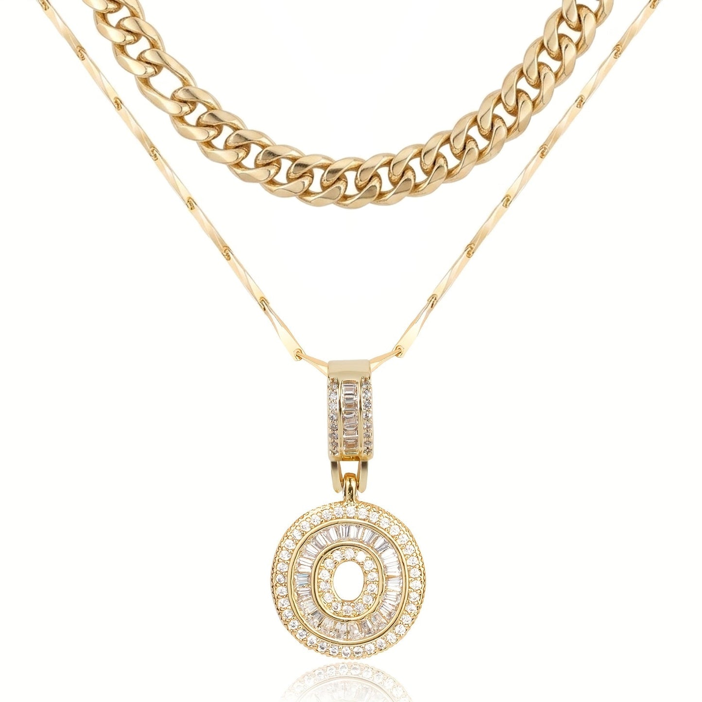 2pc 14k Layered Cuban & Initial Necklaces