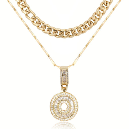 2pc 14k Layered Cuban & Initial Necklaces