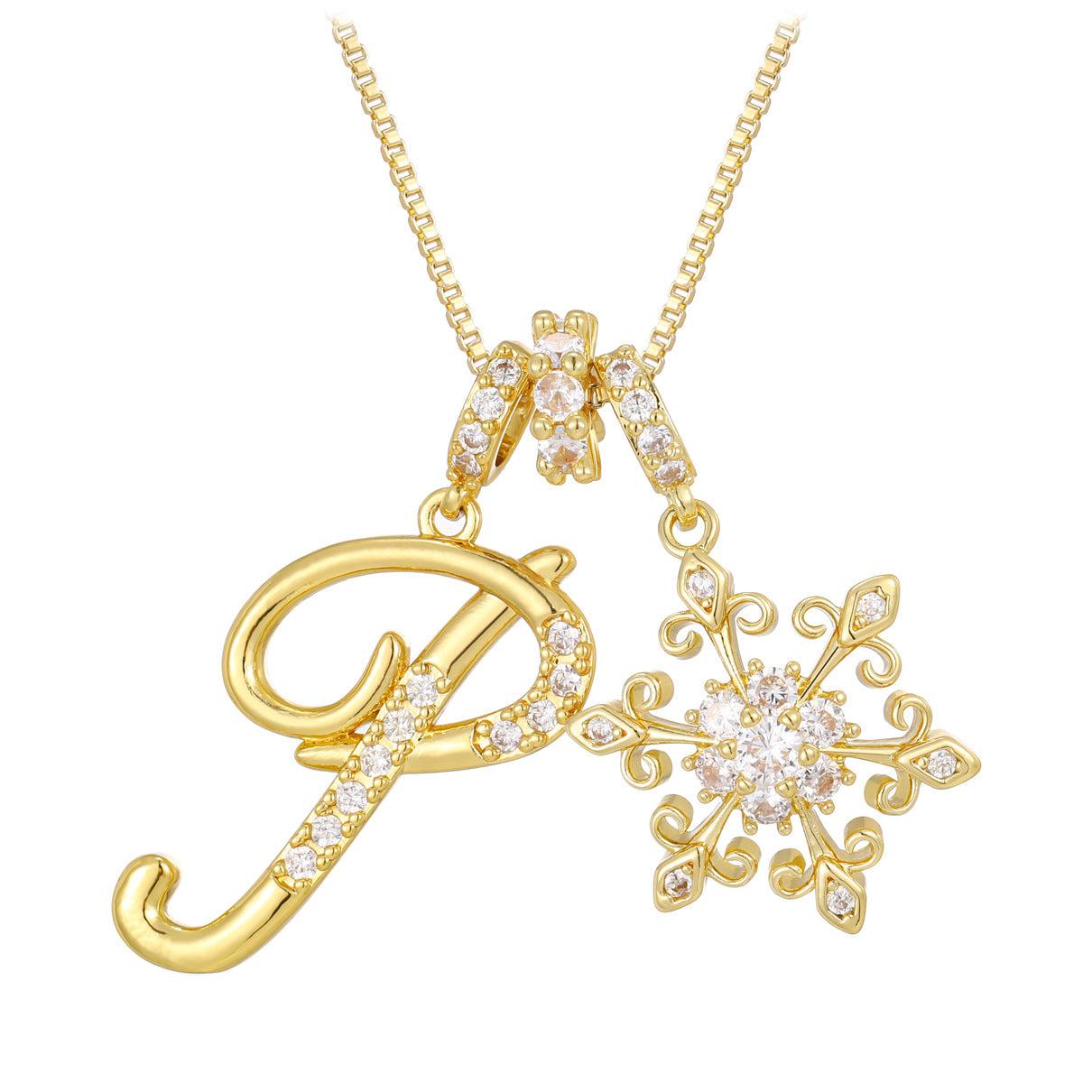 14k Elegant Initial & Snowflake Necklace