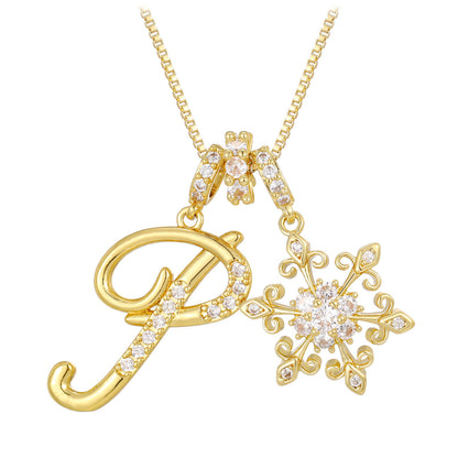 14k Elegant Initial & Snowflake Necklace