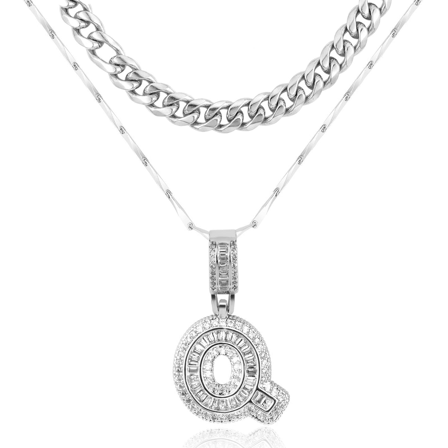 2pc 14k Layered Cuban & Initial Necklaces