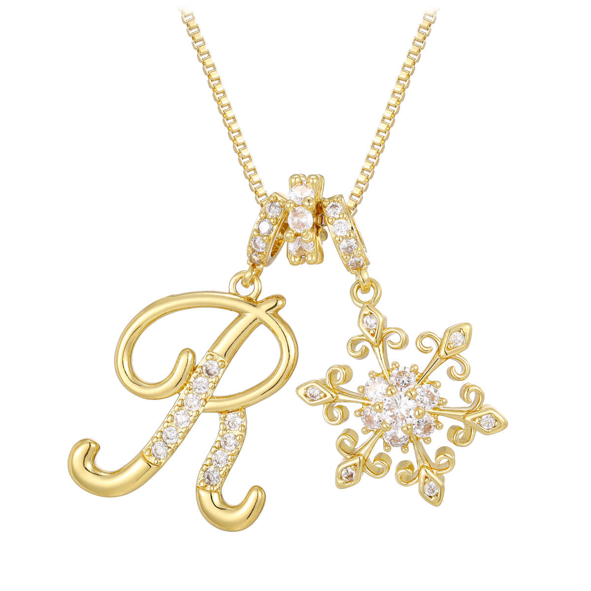 14k Elegant Initial & Snowflake Necklace