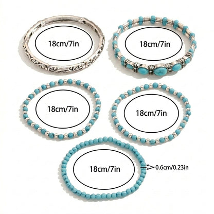 5pc Boho Style Turquoise Bracelet Stack