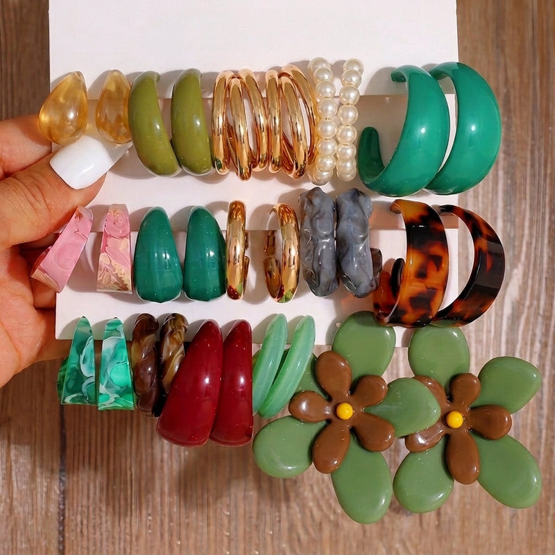 5 Pair Boho C-Shaped Earrings Sets