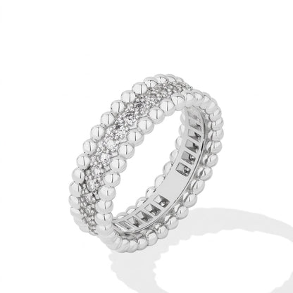 Elegant Beaded Bordered CZ Ring