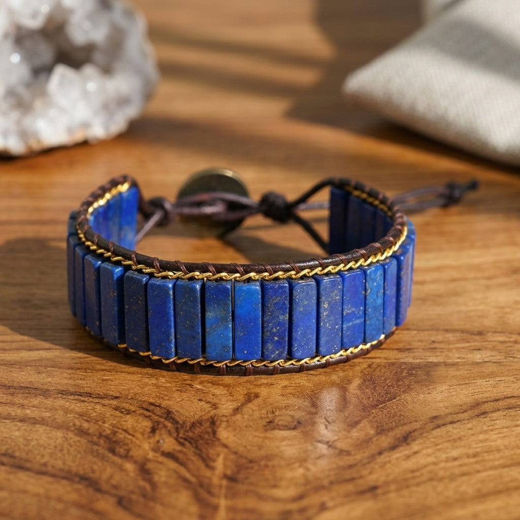 Adjustable Boho Rectangle Cut Lapis Bracelet