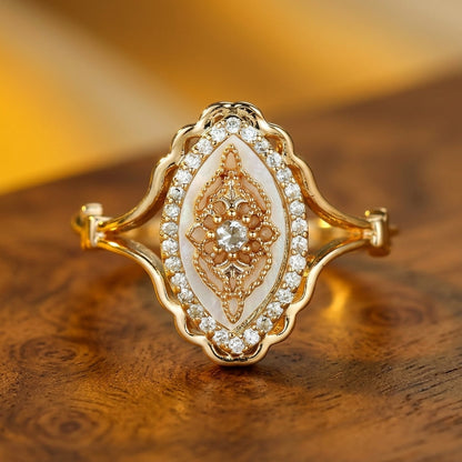 CZ Halo Accented Mother of Pearl Ring