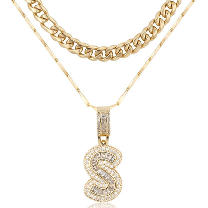 2pc 14k Layered Cuban & Initial Necklaces