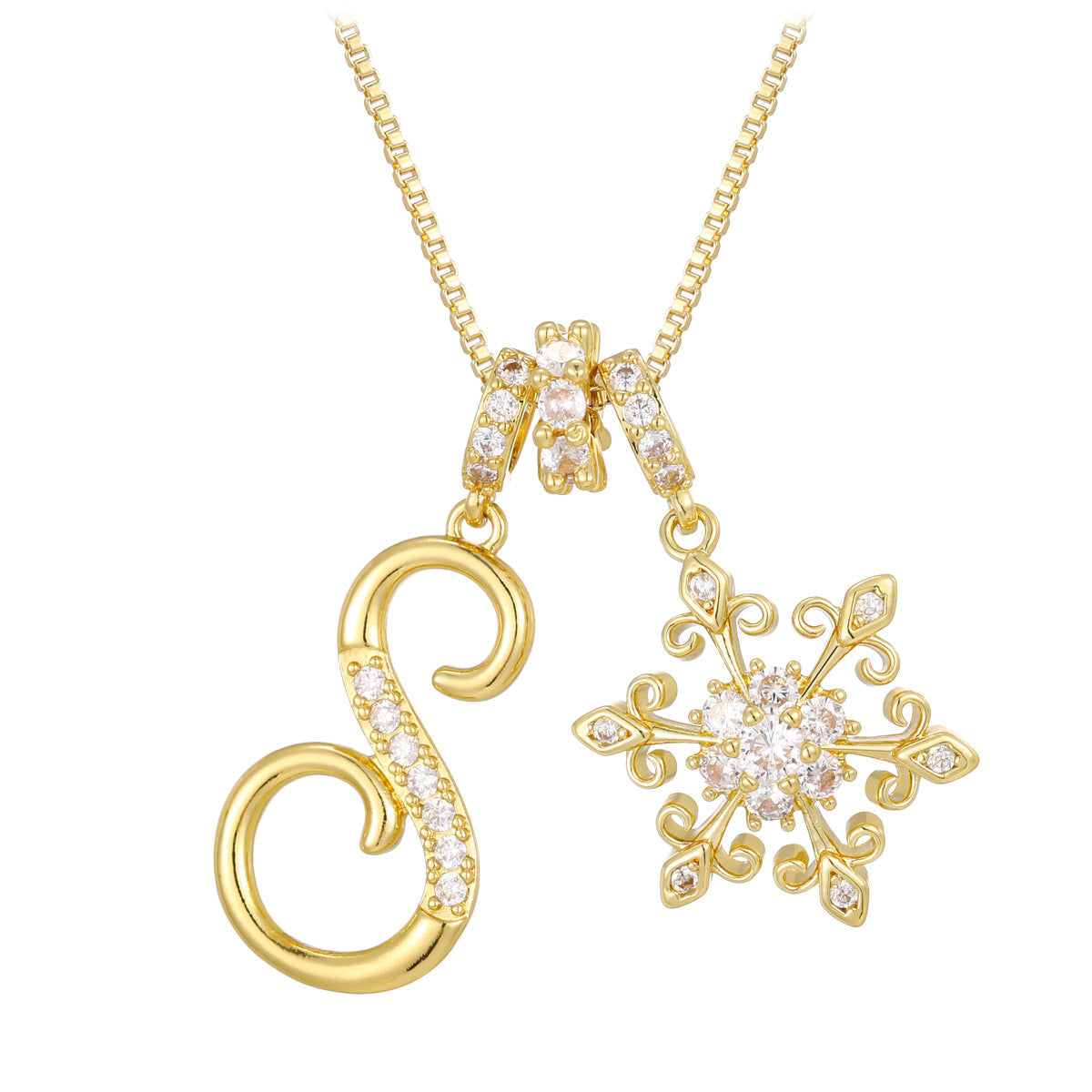 14k Elegant Initial & Snowflake Necklace