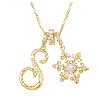 14k Elegant Initial & Snowflake Necklace