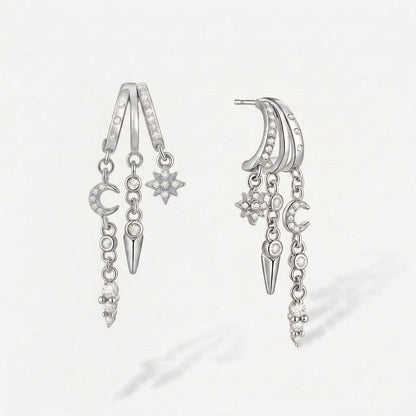14k Trio Crescent Star and Moon Earrings