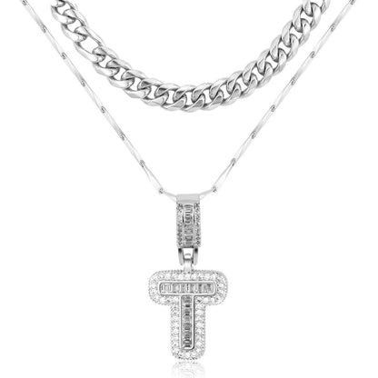 2pc 14k Layered Cuban & Initial Necklaces