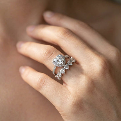 2pc Elegant Heart CZ Ring Stack