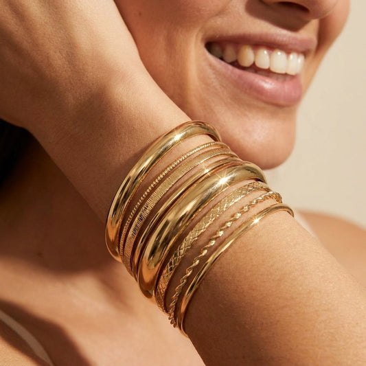 8pc Textured Cuff Bracelet Stack