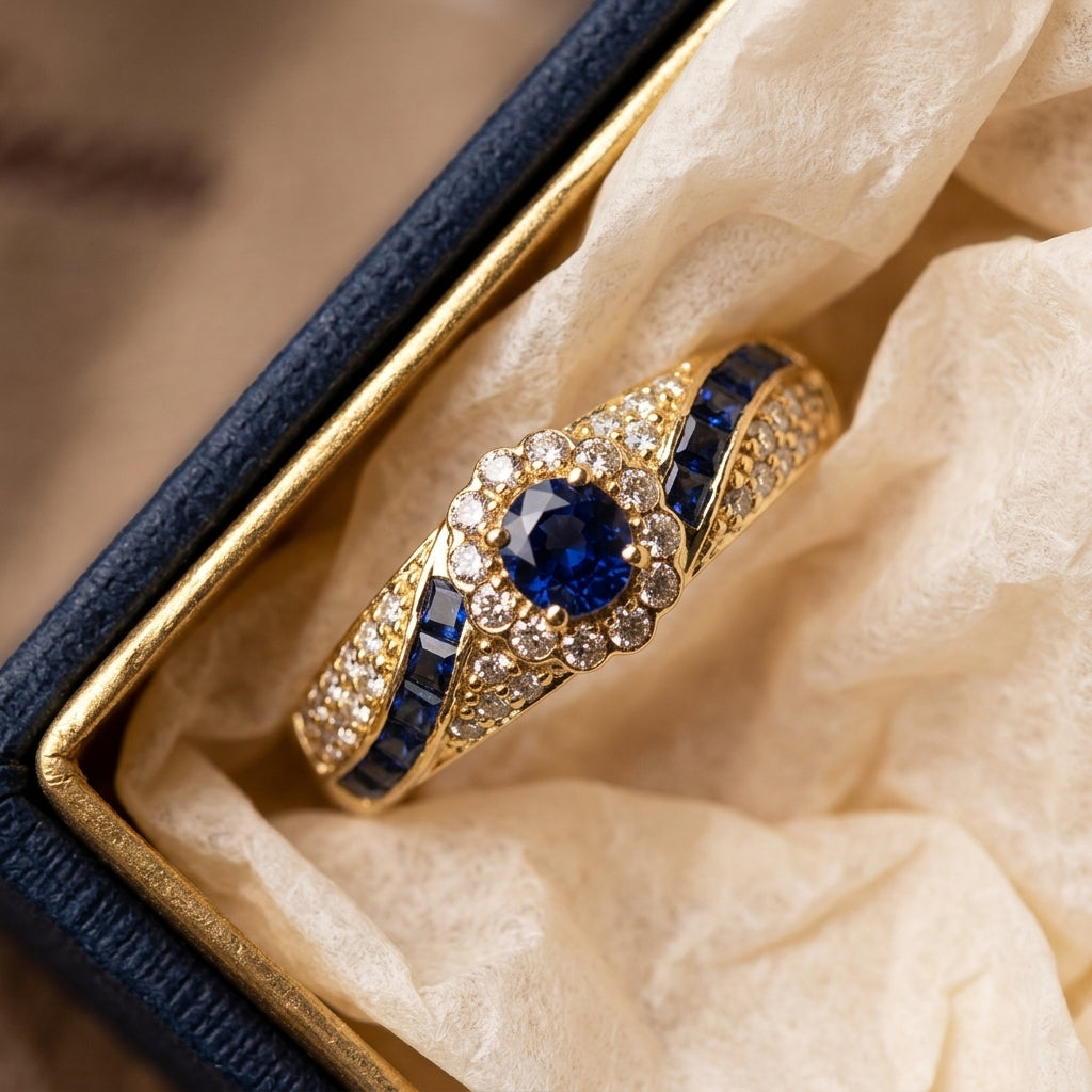 18k CZ Saphire Accented Ring