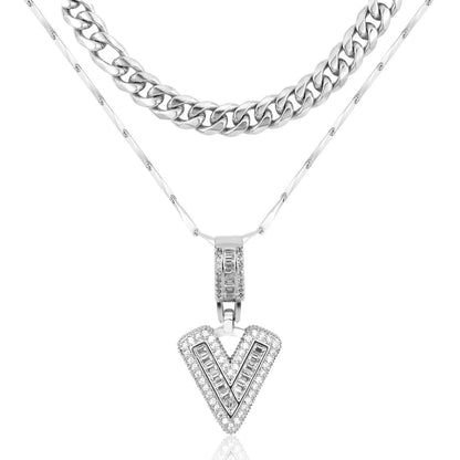 2pc 14k Layered Cuban & Initial Necklaces