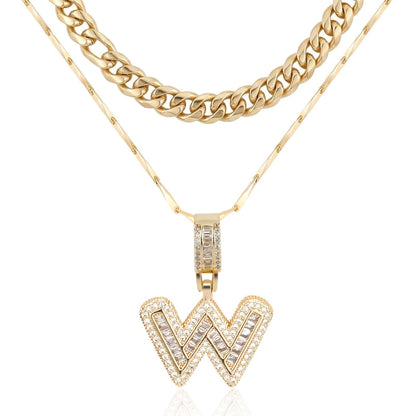 2pc 14k Layered Cuban & Initial Necklaces