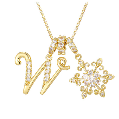 14k Elegant Initial & Snowflake Necklace