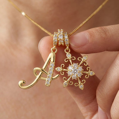 14k Elegant Initial & Snowflake Necklace